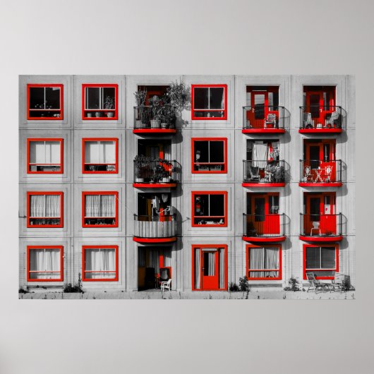 レッドファサードZuidoostバルコニー建物写真 ポスター (正面)