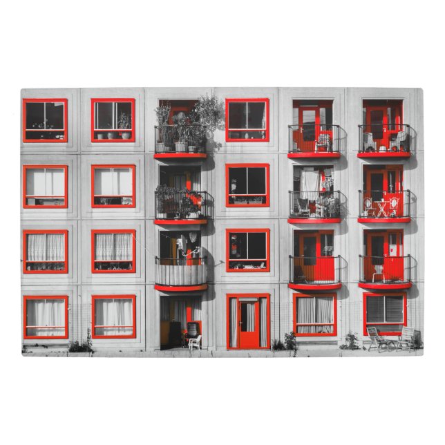 レッドファサードZuidoostバルコニー建物写真 メタルプリント (正面)