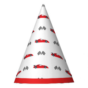 レッドファスト1レトロなレースカー市松模様にフラグのレース パーティーハット