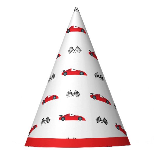 レッドファスト1レトロなレースカー市松模様にフラグのレース パーティーハット (正面)
