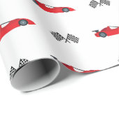 レッドファスト1レトロなレースカー市松模様にフラグのレース ラッピングペーパー (ロールコーナー)