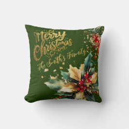 レッドファミリーエレガント金ゴールドグリッタースクリプトクリスマス クッション