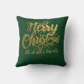 レッドファミリーエレガント金ゴールドグリッタースクリプトクリスマス クッション (裏面)