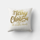 レッドファミリーエレガント金ゴールドグリッタースクリプトクリスマス クッション (裏面)