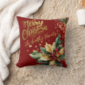 レッドファミリーエレガント金ゴールドグリッタースクリプトクリスマス クッション (ブランケット)