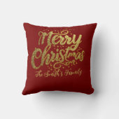 レッドファミリーエレガント金ゴールドグリッタースクリプトクリスマス クッション (裏面)
