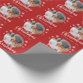 レッドファミリーフォトスノーフレークメリークリスマス ラッピングペーパー (角)
