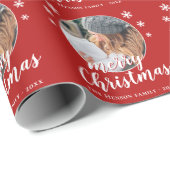 レッドファミリーフォトスノーフレークメリークリスマス ラッピングペーパー (ロールコーナー)