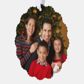 レッドファミリーフォトハッピーホリデー オーナメントカード (左)