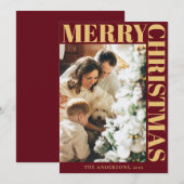 レッドファミリーモダンポートレートメリークリスマス シーズンカード (正面/裏面)