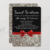 レッドファンシーシルバーグリッタースウィート16パーティの招待状 招待状 (正面/裏面)