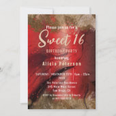 レッドファンシー金ゴールドグラムラグジュアリーマーブル絵を描スイート16 招待状 (正面)