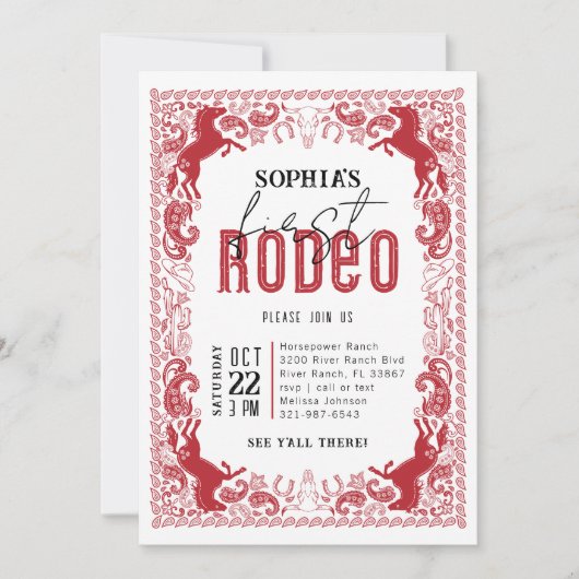 レッドファーストロデオ誕生日招待状 – ウェスタンコブ 招待状 (正面)
