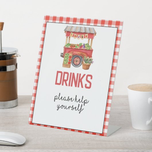 レッドファーマーズマーケットバースデーパーティードリンクサイン 台座サイン (インサイチュ)