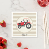 レッドファームトラクターオンタンストライプズ スタンダードカクテルナプキン (インサイチュ)