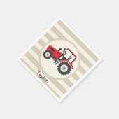 レッドファームトラクターオンタンストライプズ スタンダードカクテルナプキン (角)