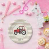 レッドファームトラクターオンタンストライプズ ペーパープレート (パーティー)