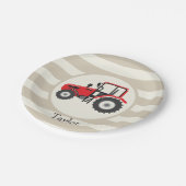 レッドファームトラクターオンタンストライプズ ペーパープレート (アングル)