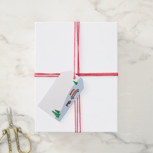 レッドファームトラクタークリスマスギフトラベル ギフトタグ (より糸付き)