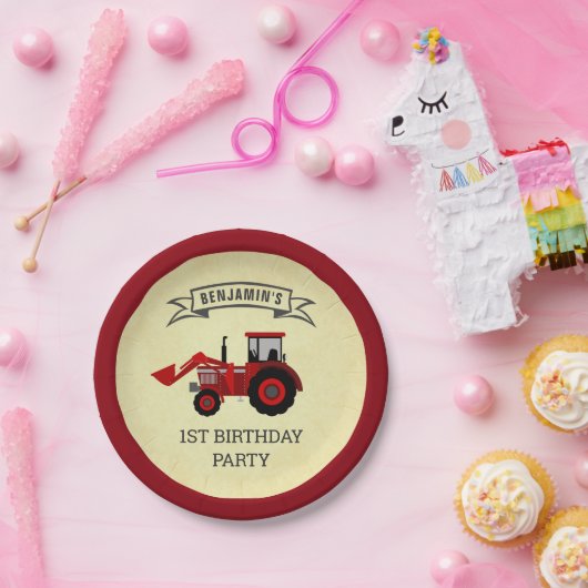 レッドファームトラクター子供の誕生日パーティー ペーパープレート (パーティー)