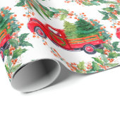 レッドファームトラッククリスマスツリーホリーリース ラッピングペーパー (ロールコーナー)