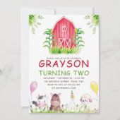 レッドファームハウスアニマルズウォーター誕生日 招待状 (正面)