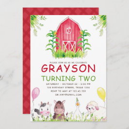 レッドファームハウスアニマルズウォーター誕生日 招待状