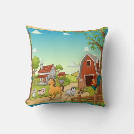 レッドファームハウスバーンドファーミヤードアニマルズ クッション (正面)