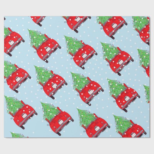 レッドフィアット500クリスマスツリーの水色 ラッピングペーパー (フラット)