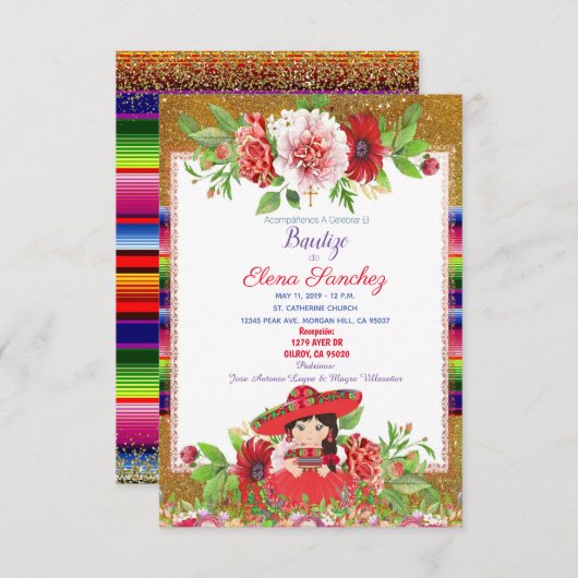 レッドフィスペインのエスタガールバプテスマ《キリスト教》洗礼式や命名式 招待状 (正面/裏面)