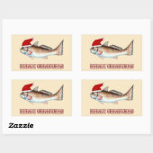 レッドフィッシュサンタメリークリスマスオンオフホワイト 長方形シール (シート)