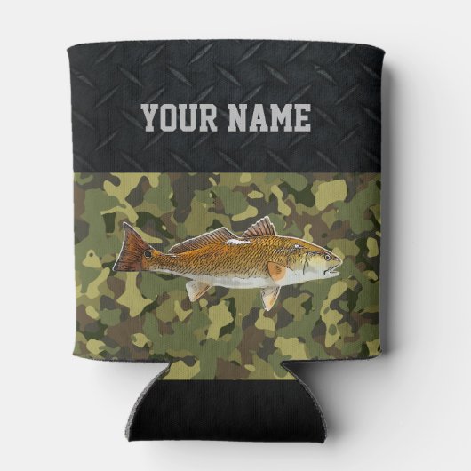 レッドフィッシュドラム魚釣り名堅牢迷彩柄 缶クーラー (裏面)