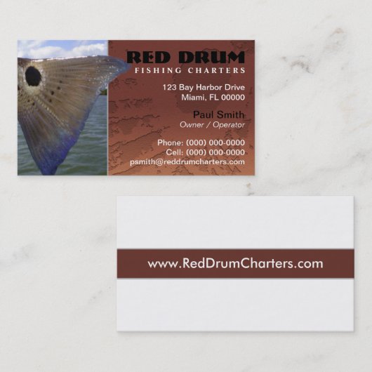 レッドフィッシュ魚釣りチャーターズビジネスカード 名刺 (正面/裏面)