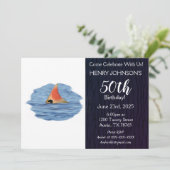 レッドフィッシュ魚釣りテーマ50誕生日 招待状 (スタンド正面)