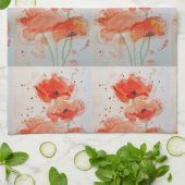 レッドフィールドポピー花ポピーフローラ水色 キッチンタオル (折り畳み)