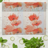 レッドフィールドポピー花ポピーフローラ水色  キッチンタオル (折り畳み)