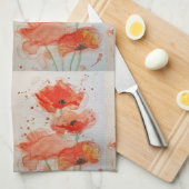 レッドフィールドポピー花ポピーフローラ水色  キッチンタオル (四つ折り)