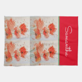 レッドフィールドポピー花ポピーフローラ水色  キッチンタオル (横)