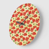 レッドフィールドポピーonコーンフィールドイエローウォールクロック ラージ壁時計 (傾斜)