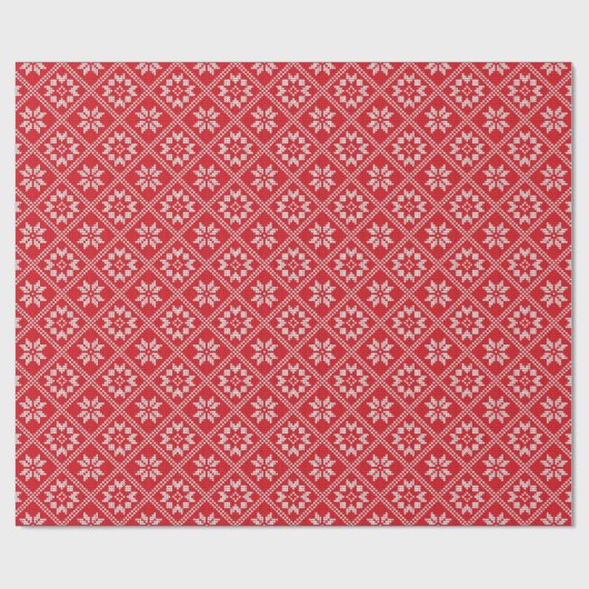 レッドフェアアイルセーター編みパターンクリスマス ラッピングペーパー (フラット)