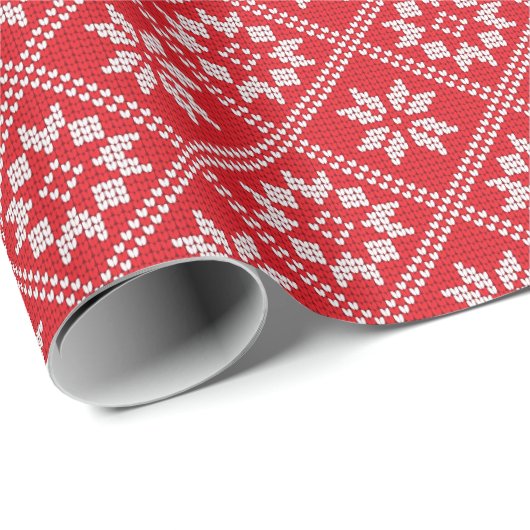 レッドフェアアイルセーター編みパターンクリスマス ラッピングペーパー (ロールコーナー)