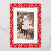 レッドフェアアイルニットパターンフォトクリスマス 箔シーズンカード (正面)