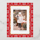 レッドフェアアイルニットパターンフォトクリスマス 箔シーズンポストカード (正面)