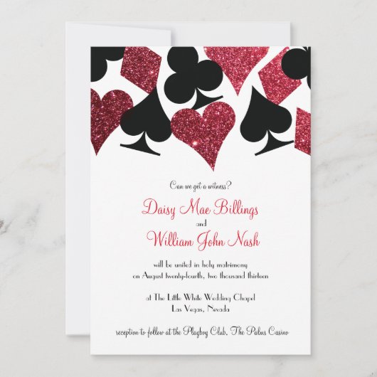 レッドフェイクグリッターラスベガス結婚式招待状 招待状 (正面)