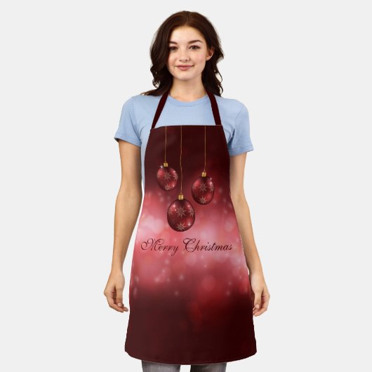 レッドフェスティバルクリスマスボーブルオンレッド《写真》ぼけ味 エプロン (着用した状態)