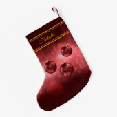 レッドフェスティバルクリスマスボーブルズと名前をカスタムする スモールクリスマスストッキング (裏面 (吊り時))