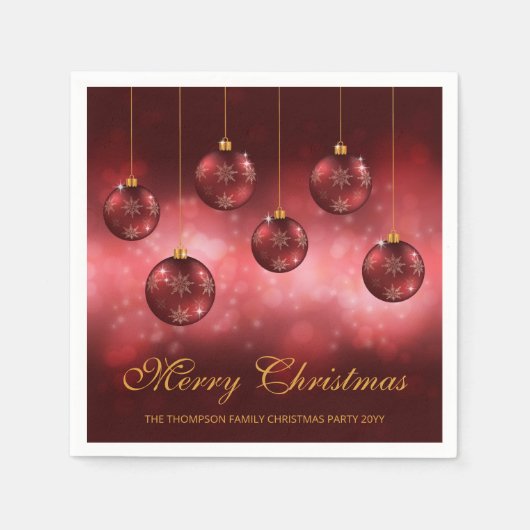 レッドフェスティバルクリスマスボーブルズカスタム文字 スタンダードカクテルナプキン (正面)