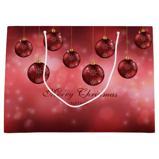 レッドフェスティバルクリスマスボーブルズカスタム文字 ラージペーパーバッグ (正面)