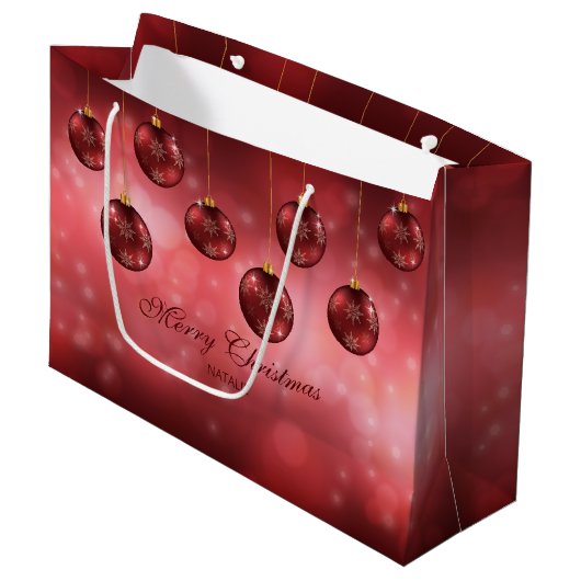 レッドフェスティバルクリスマスボーブルズカスタム文字 ラージペーパーバッグ (正面アングル)