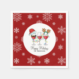 レッドフェスティバルクリスマスワインズグラスイラストレーション スタンダードカクテルナプキン